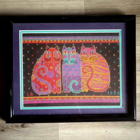 Rare Vintage Laurel Burch 3 Cat Fantastic Felines Needle Point Cross Stitch 1998 - Picture 1 of 7